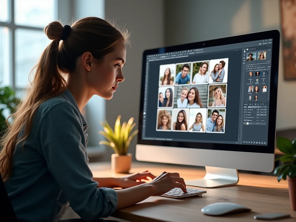 Designer working on custom photo album layout